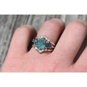 Aquamarine, Montana sapphire engagement ring set size 3 4 5 6 7 8 9 10 1…